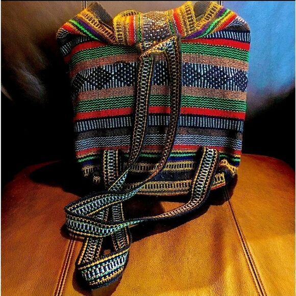 EUC Pinson Large Brightly Colored Moroccan Boho Woven Backpack Bag - Picture 2 of 6